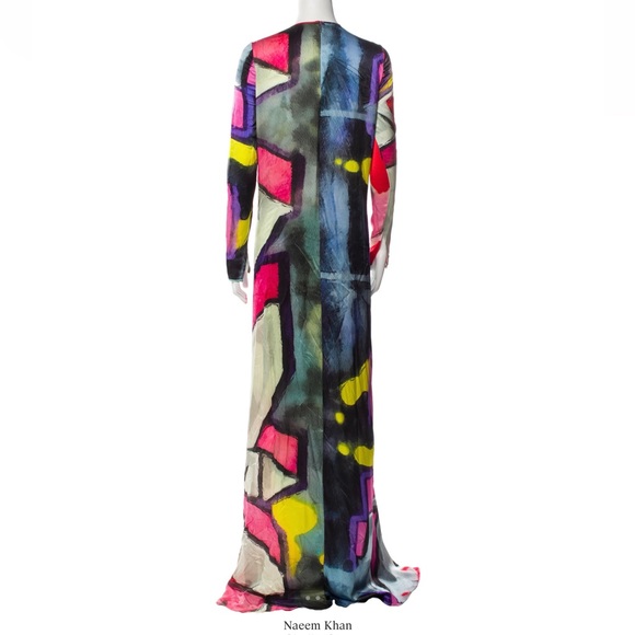 Naeem Khan Multicolour Watercolour print gown size S with pockets - Picture 2 of 3